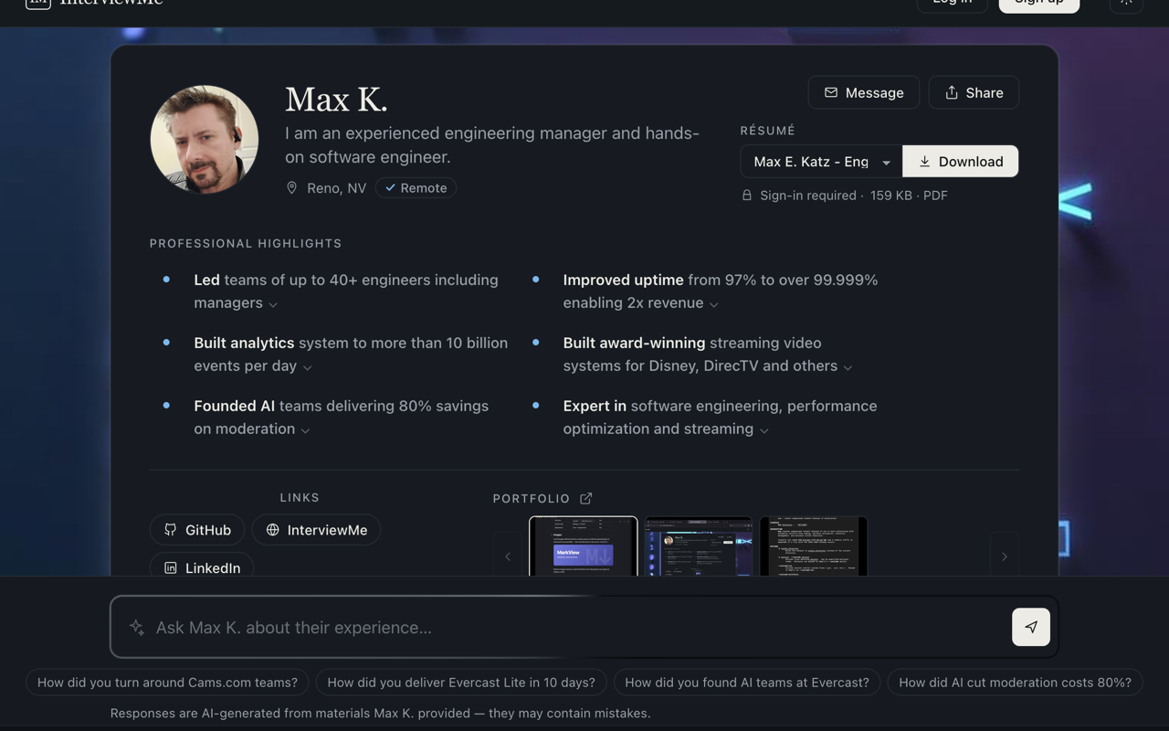 Screenshot of the @max profile